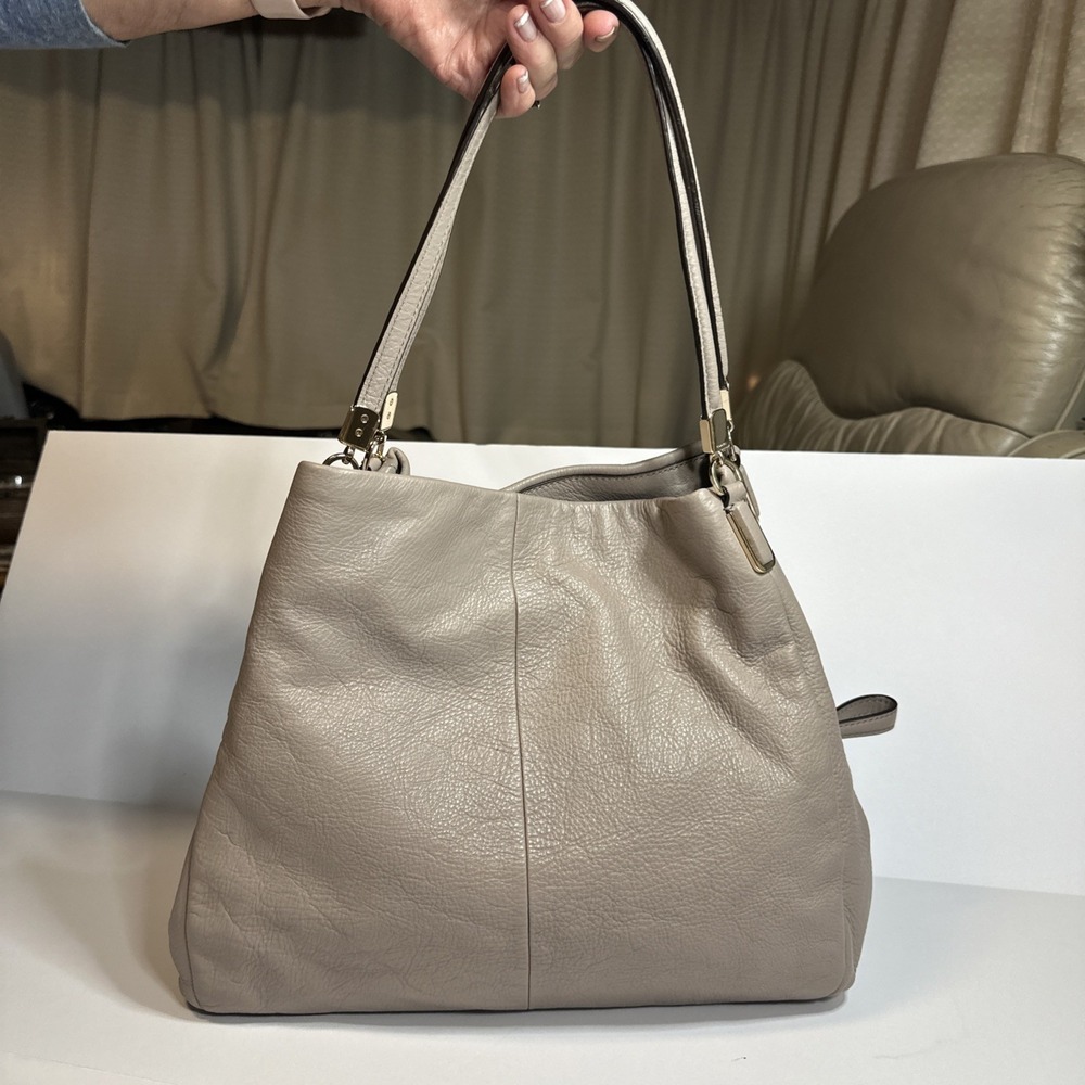 Coach Madison Pebbled Leather Phoebe Shoulder Bag G1461 F34291 Taupe Color - Picture 2 of 14